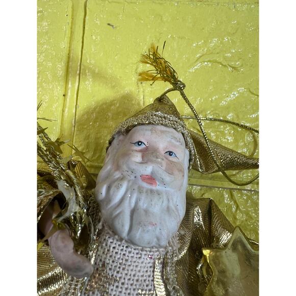 Vintage Old World Porcelain Santa Claus Small Tree Topper Ornament Gold Stars - Picture 8 of 9